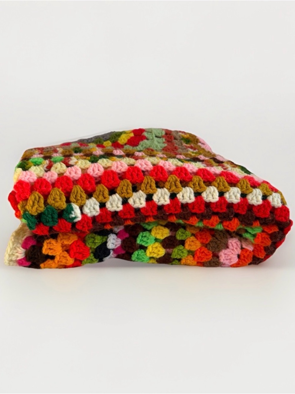 Vintage Handmade Crochet Granny Square Afghan Multi-Color Boho Blanket 63”x58”